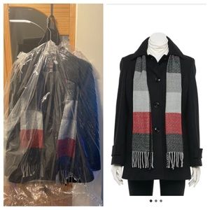 NEW Winter London Fog Wool Coat & Scarf with TAGS pea coat. X SMALL Black